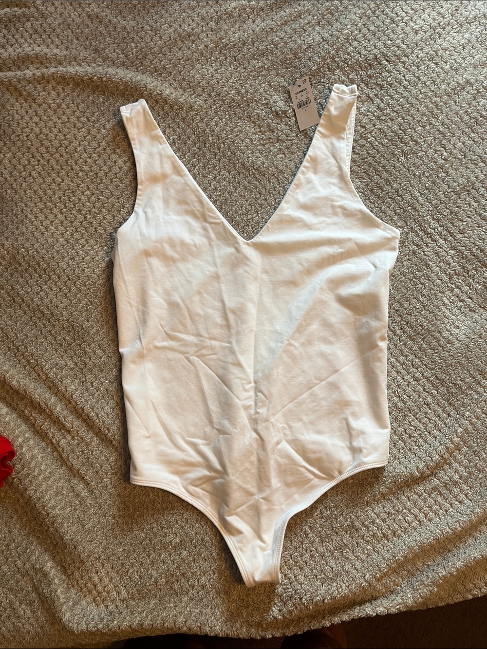 Express White V-Neck Ribbed Bodysuit - Women Intimates